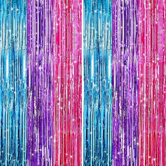 2Pack Blue Purple Pink Party Streamers, Blue Metallic Tinsel Streamers for Birthday Wedding Party Decors Graduation Baby Shower, Photo Booth Props for Bachelorette Decors Xmas Halloween Party Backdrop