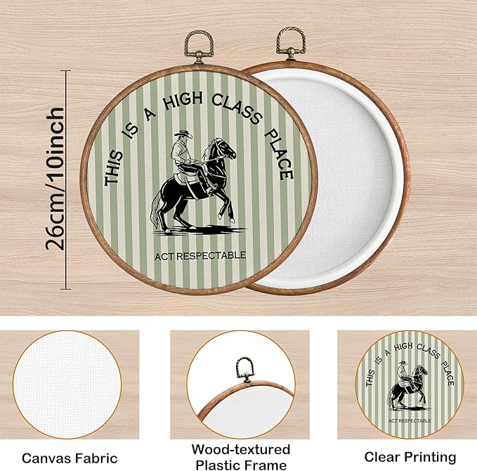 KSDUT Western Cowboy Wall Art Decor - Preppy Trendy Southwestern Wall Art Canvas Frame Hanging Prints, Foyer Entryway Modern Green Round Wall Decor for Home Dorm Decorations 10"x10"