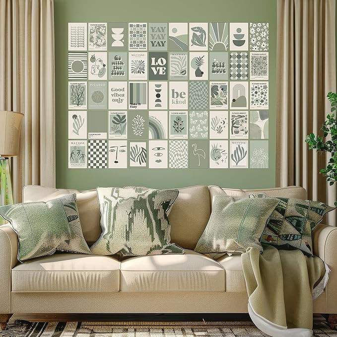Sage Green Room Decor, Matisse Wall Collage Kit Posters for Aesthetic Room, Prints, Dorm Decor for Teen Girl (50pcs 4x6 inch)