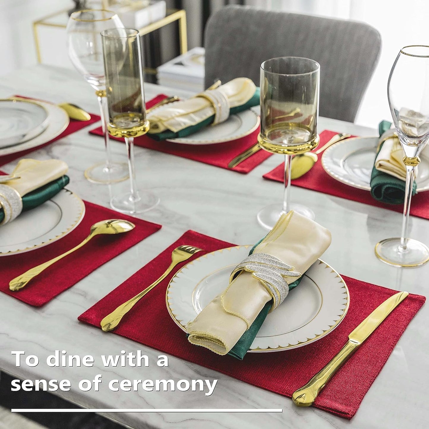 Home Brilliant Cloth Placemats Set of 8 Red Linen Placemats for Dinner Heat Resistant Dining Table Mats Kitchen Place Mats, Dark Red Burgundy