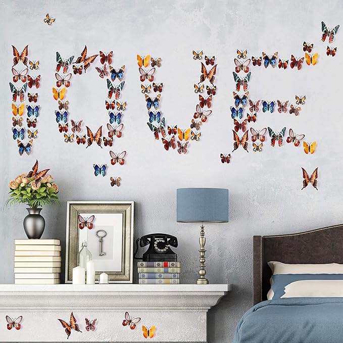 24pcs 3D Vivid Special Man-Made Lively Butterfly Wall Stickers Removable Butterflies Wall Decals 3D Nursery Art Decor for Kids Girls Bedroom Living Room Classroom Party Decoration Brown