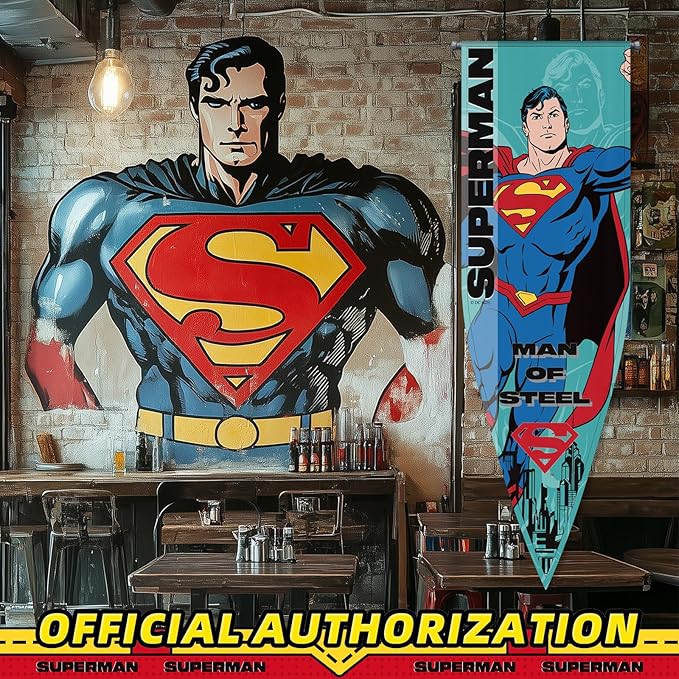 Superman Party Decorations, 18"x59" Superhero Banner Flag Backdrop Decor, Hero Themed Pennant for Room Birthday Party Wall Decorations