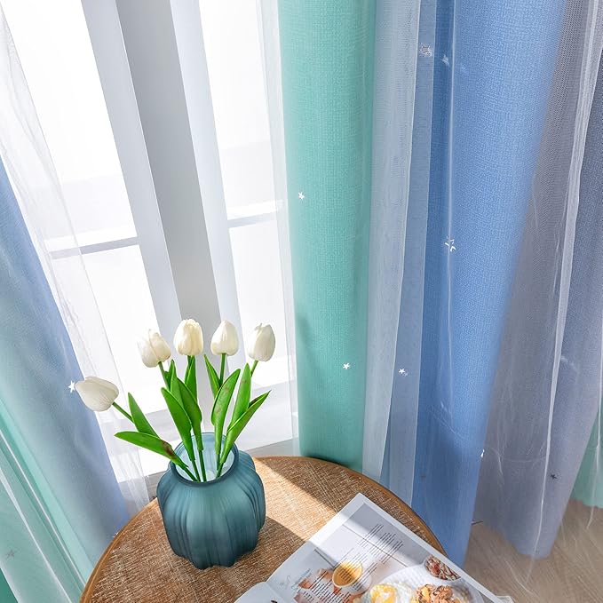 XiDi Curtains for Bedroom Decor, Rainbow BluGrenGrey-52-90