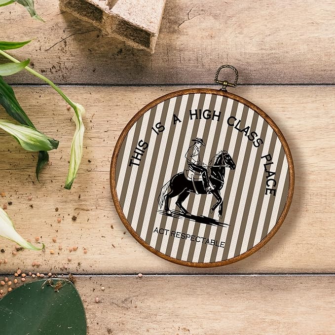 KSDUT Western Cowboy Wall Art Decor - Brown Stripe Preppy Trendy Southwestern Wall Art Canvas Frame Hanging Prints, Foyer Entryway Modern Round Wall Decor for Home Dorm Decorations 10"x10"