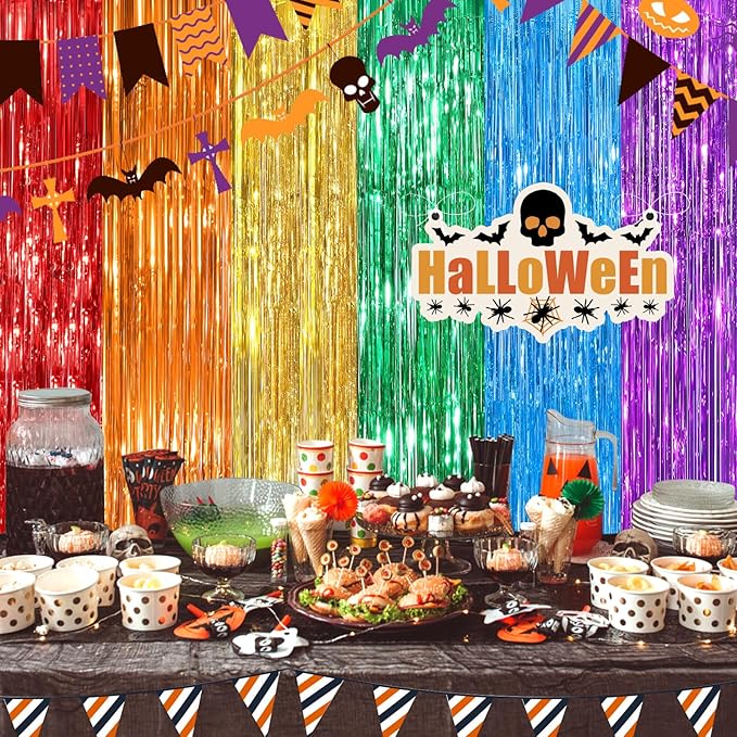 Rainbow Fringe Curtain Party Streamers 2Pack 3.3 x 8.3 Ft Foil Fringe Backdrop Curtains for Birthday Wedding Bridal Baby Shower Holiday Tinsel Streamers Rainbow Party Decorations Door Streamer