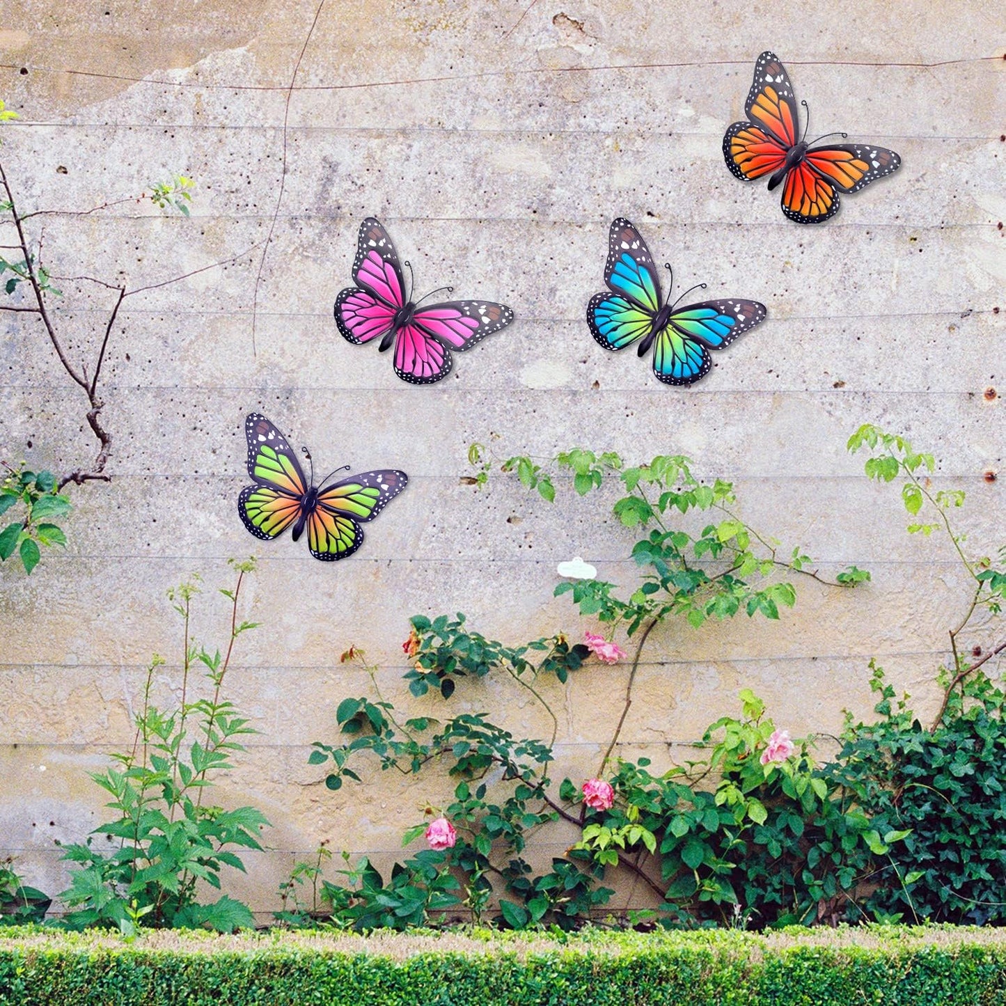 Metal Butterfly Wall Art Outdoor Decor - 4 Pack 9.8in Butterflies Wall Sculpture Hanging Decor for Outdoor and Indoor, Balcony Yard Patio Fence Garden Decorations, Nice Gift for Mom Friend