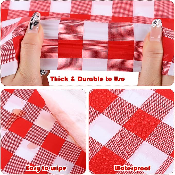 Kochorie 54 Inch x 100 Ft Red Checkered Plastic Table Cloth Roll Disposable Waterproof Table Cover Plastic Table Cover Roll with Easy Slide Cutter for Outdoor Picnic/Home Dining/Summer Party