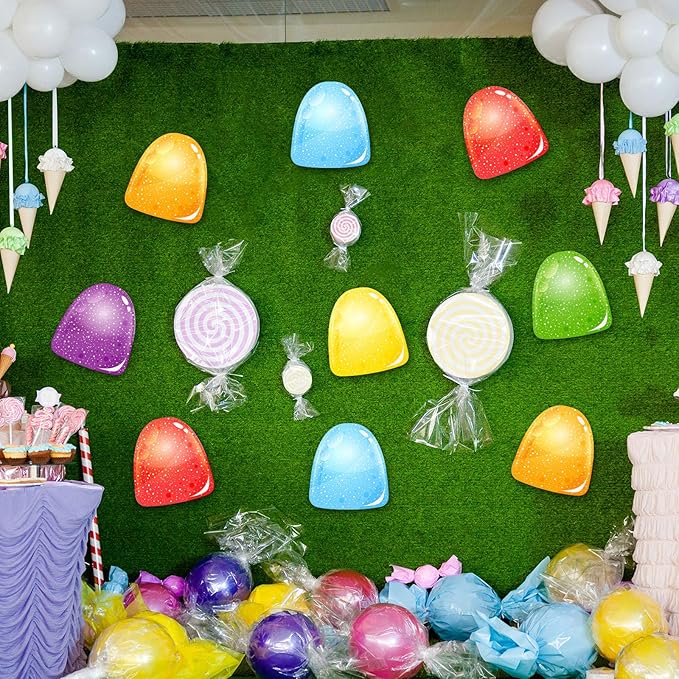 Spakon 30 Pcs Candy Birthday Party Decorations Candy Themed Floor Stickers Colorful PVC Gumdrop Jelly Wall Decals for Christmas Trunk or Treat Party Supplies