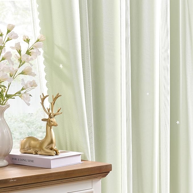 XiDi Star Blackout Sage Green Curtains 63 inch Length 2 Panels Set Chic Thermal Insulated Grommet Room Darkening Window Drapes for Nursery Kids Girls Bedroom Living Room W52 x L63 Light Green
