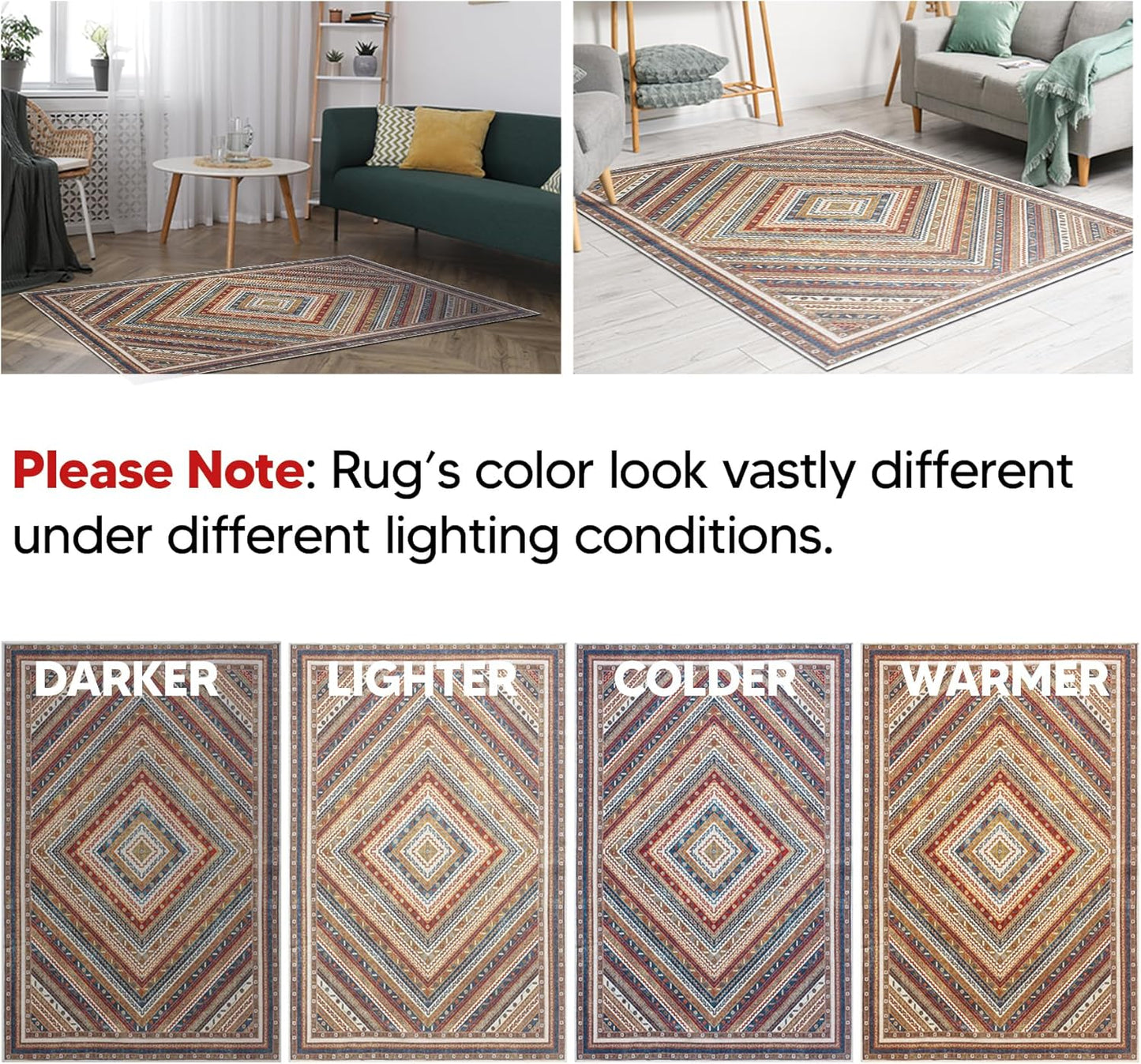 Keen Home Design 4x6 Rug - Machine Washable Area Rug with Non-Slip Backing, Ideal for Living Room, Dining Room, Bedroom - Vintage, Easy Clean, Durable, Low Pile Rug - (4' x 6')