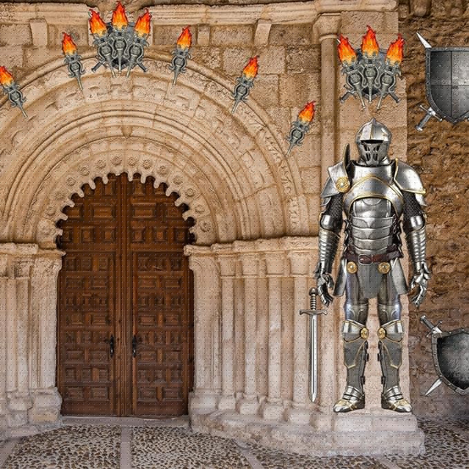 15 Pieces Medieval Party Decorations 6 Feet Jointed Suit of Armor Knight Cut Out Torch Props Medieval Shield Photo Prop for Castle Knight Renaissance Christmas Birthday Wall Decor Supplies Favors