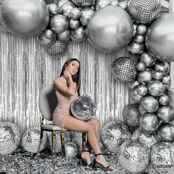 KatchOn, XtraLarge Silver Foil Fringe Curtain - 3.2x8 ft Pack of 2, Streamers Backdrop for Graduation Decorations 2026, Silver Fringe Backdrop for Birthday Decor, Bachelorette party decorations