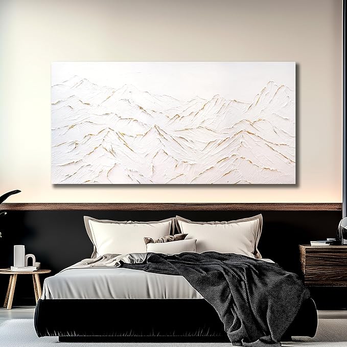 Belmrxne Large Abstract Mountain Wall Art White and Gold Wall Decor Aesthetic Canvas Painting Hanging Artwork for Living Room Bedroom Dining Room Office Home Decor 30x60 Inch