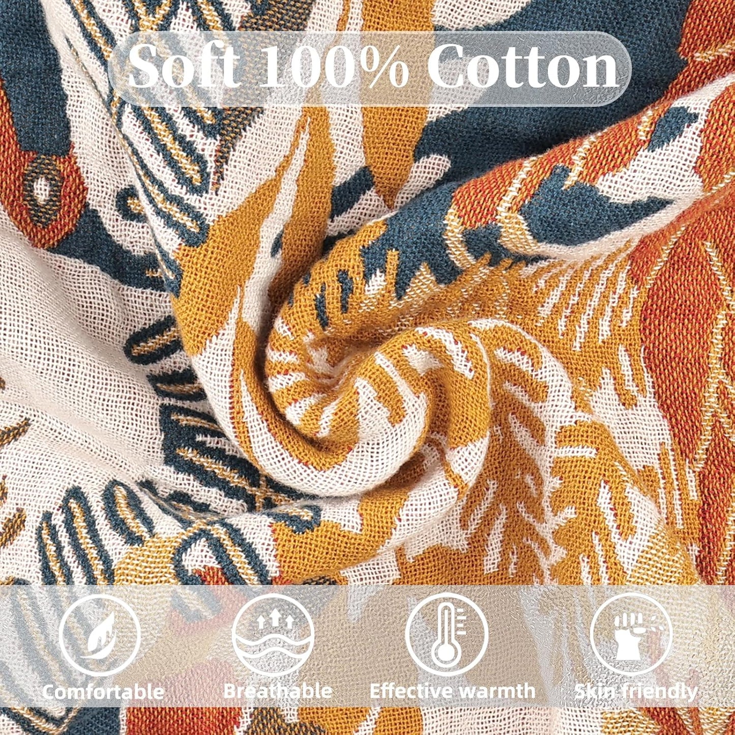 Boho Throw Blanket for Bed - 100% Pure Cotton Ultra Soft Rustic Quilt - Farmhouse Decor Bed Blankets, All Season Rustic Throw for Sofa Couch Chair(91''x 98'', Floral Bird)
