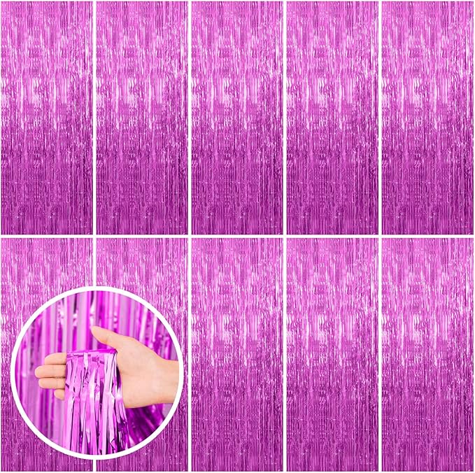 10 Pack Hot Pink Party Decorations Tinsel Curtain Streamers Foil Fringe Photo Booth Backdrop