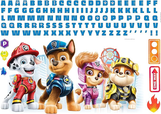 RoomMates RMK5122GM Paw Patrol Peel and Stick Giant Wall Decals with Alphabet for Personalization