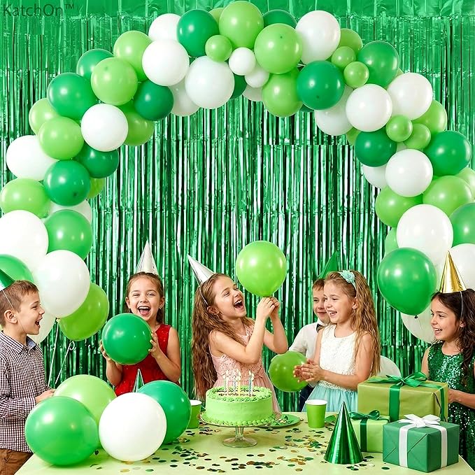 KatchOn, Green Streamers - 3.2x8 Ft, Pack of 2 | Green Backdrop for Dinosaur Birthday Decorations | Backdrop for Graduation Decorations 2026 | Door Streamers for Jungle, Safari Party Decor