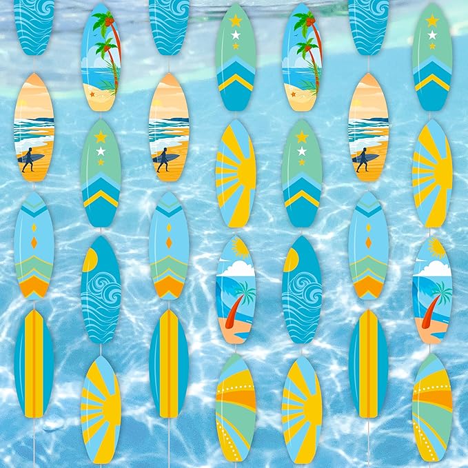 6pcs Surfing Surfboard Party Hanging Garlands Summer Surfing Birthday Party Decoration Surfboard Theme Banner Garlands Room Wall Decor for Summer Beach Surf Baby Shower Supplies