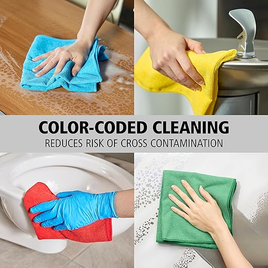Rubbermaid Commercial Products HYGEN r-40 Recycled Microfiber Cloths, 12"" X 12"" Red, 24-Pack, Durable, Lint-Free, Wet-Dry Cleaning for Home, Applianes, Cars, Custodial Spaces, Housekeeping, Glass