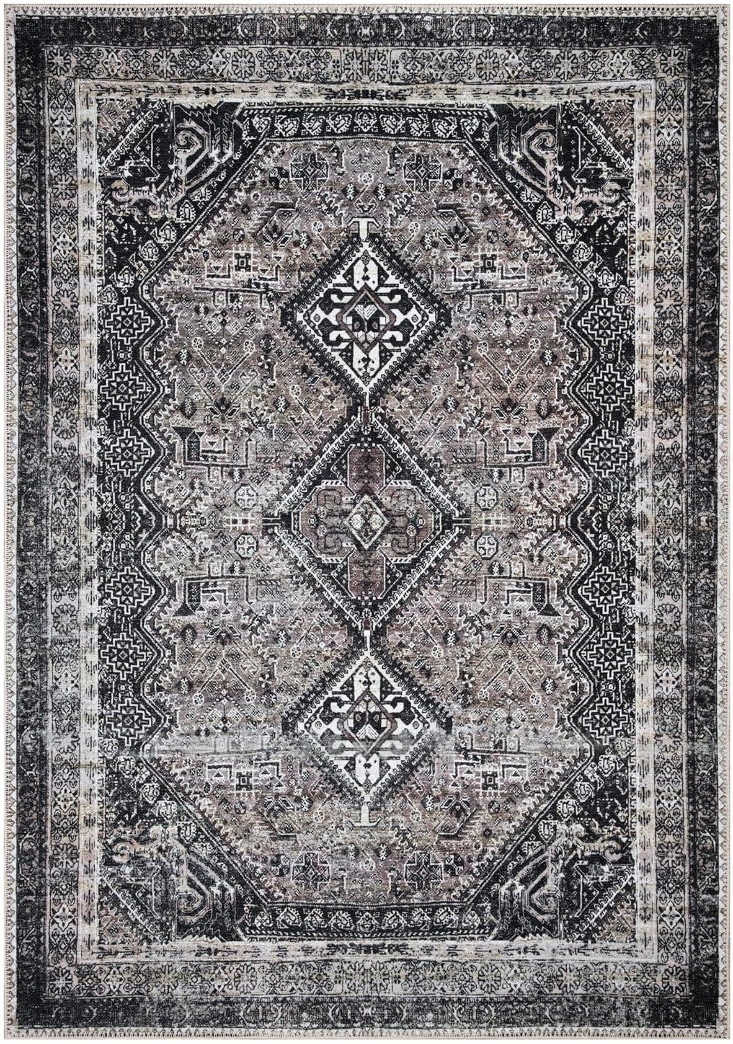Keen Home Design 6x9 Rug - Machine Washable Area Rug with Non-Slip Backing, Ideal for Living Room, Dining Room, Bedroom - Vintage, Easy Clean, Durable, Low Pile Rug - (6' x 9')