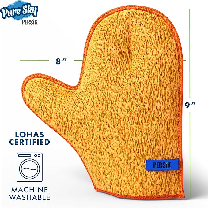 persik Pure-Sky Microfiber Glove Dusting Mitt - Just Add Water No Detergents Needed - Ultra Microfiber Cleaning Cloth Glove - Use for Cleaning Furniture, Home - 2 Pack