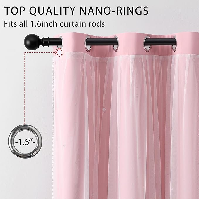 XiDi Baby Pink Blackout Curtains - Bedroom Window Treatment Curtains Thermal Insulated Room Darkening Drapes for Living Room Kitchen Grommet Top Light Blocking Drapery, 52 x 45 Inches Long, 2 Panels
