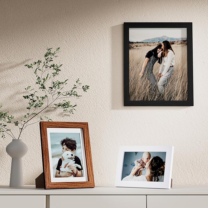 Vittanly 10 Pack Picture Frames, Picture Frames Collage Wall Decor with Two 8x10, Four 5x7 and Four 4x6 Photo Frames, Gallery Wall Frame Set for Wall or Tabletop Display, Black, Walnut Brown and White