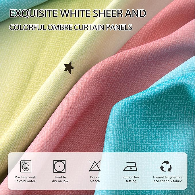 XiDi Curtains for Girls Bedroom Decro,Full Blackout 84 Inches Long for Kids Room, Colorful Rainbow Style, Unicorn Wall Decor Ombre Curtains, Princess Room Pink/Blue