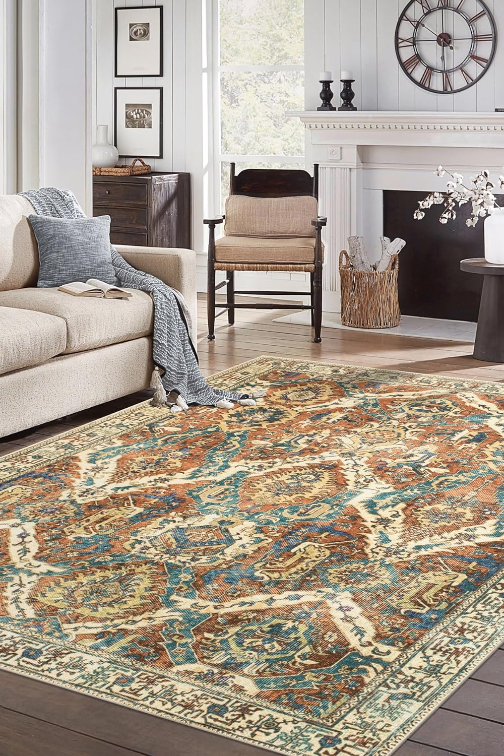 Keen Home Design 4x6 Rug - Machine Washable Area Rug with Non-Slip Backing, Ideal for Living Room, Dining Room, Bedroom - Vintage, Easy Clean, Durable, Low Pile Rug - (4' x 6')