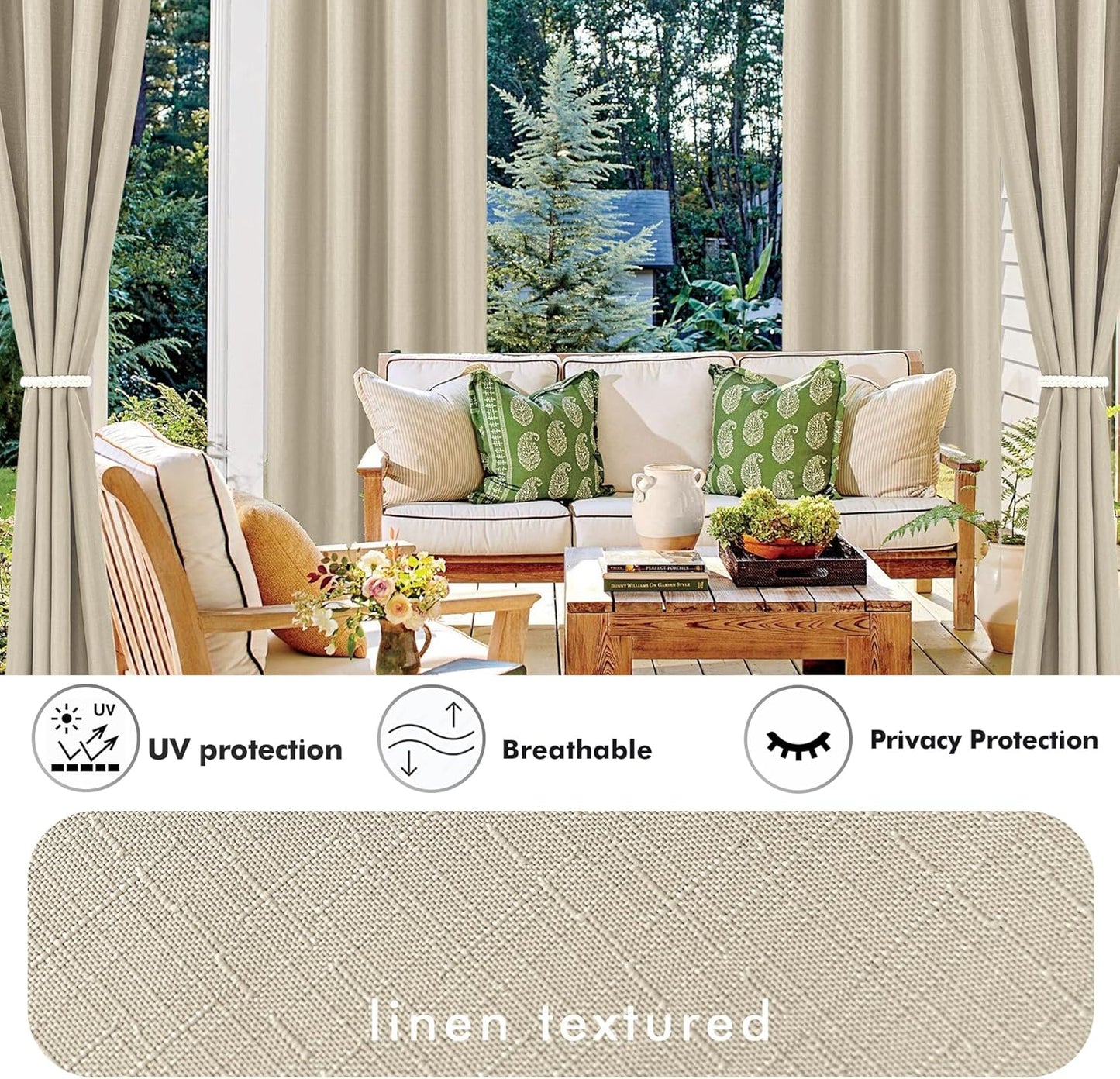 HolidayIdeas 4 Panels Outdoor Curtains for Patio Waterproof-Cream Outside Linen Weatherproof Privacy Curtains 54"x84"-Outside/Indoor Curtains Weighted for Living Room, Pergola, Porch, Cabana, Gazebo