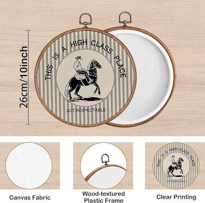 KSDUT Western Cowboy Wall Art Decor - Preppy Trendy Southwestern Wall Art Canvas Frame Hanging Prints, Foyer Entryway Modern Beige Round Wall Decor for Home Dorm Decorations 10"x10"