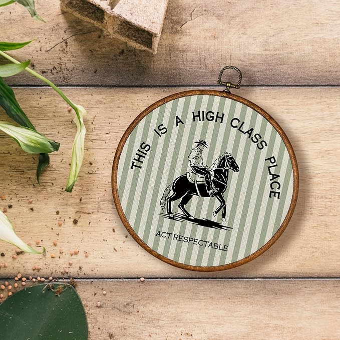 KSDUT Western Cowboy Wall Art Decor - Preppy Trendy Southwestern Wall Art Canvas Frame Hanging Prints, Foyer Entryway Modern Green Round Wall Decor for Home Dorm Decorations 10"x10"