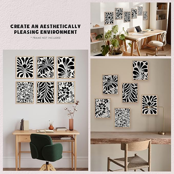 97 Decor Flower Poster - Black Flower Wall Art, Abstract Botanical Prints Wall Decor Aesthetic, Trendy Vintage Black Beige Floral Posters Set for Girl Bedroom (8x10 UNFRAMED)
