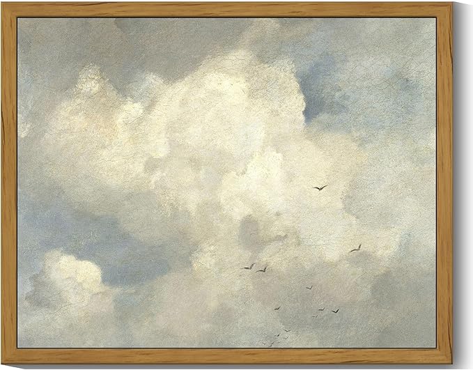 SHENIFY Vintage Landscape Framed Wall Art Sky Cloud Nature Farmhouse Decor Retro Classical Painting for Kitchen Living Room Bedroom Bathroom - 8x10in Natural Framed