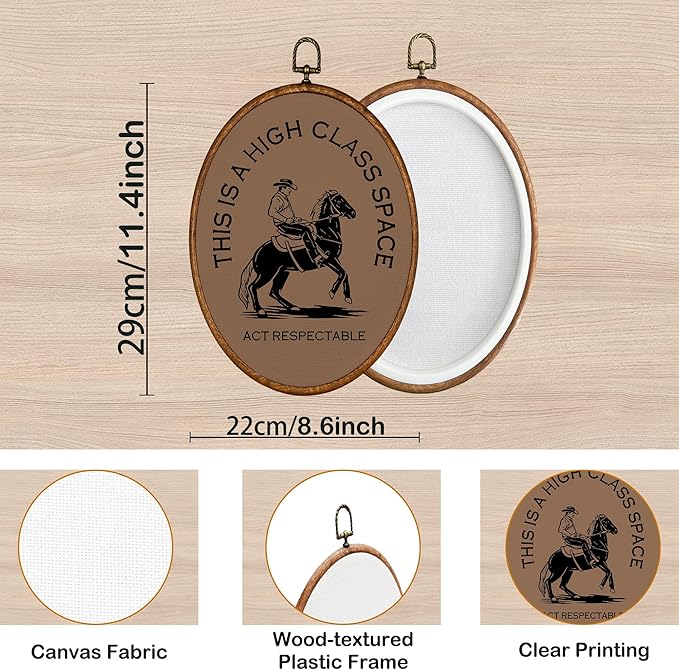 KSDUT Western Cowboy Wall Art Decor - Preppy Trendy Southwestern Wall Art Canvas Frame Hanging Prints, Foyer Entryway Modern Brown Oval Wall Decor for Home Dorm Decorations 10"x10"