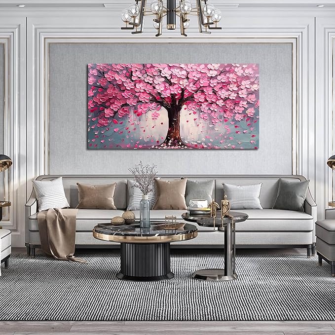 Pink Wall Art Large Tree of Life Wall Art for Living Room Bedroom Office Bathroom Modern Framed Canvas Prints Pink and Grey Picture Size 24x48