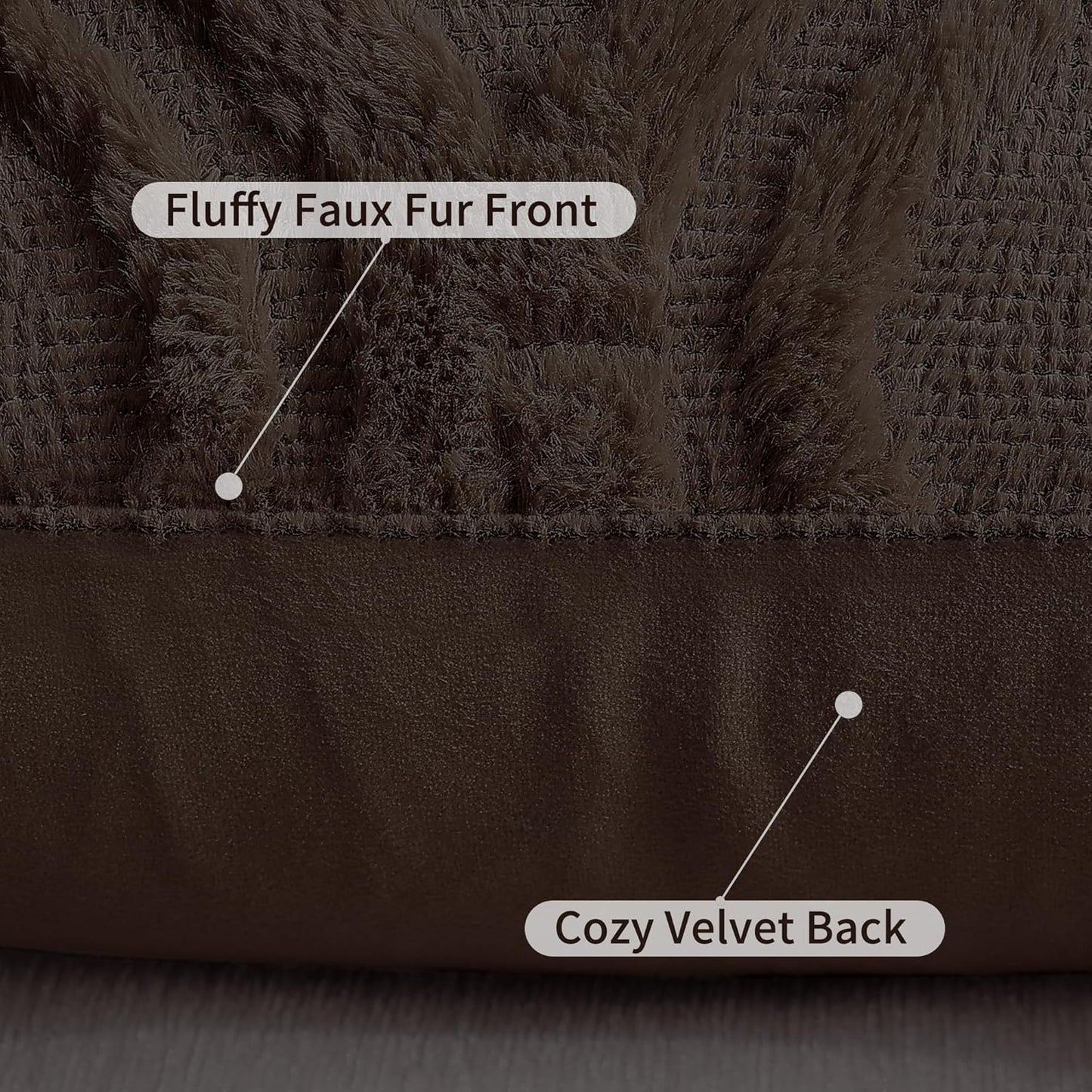 decorUhome Throw Pillow Covers 20x20 Inch Set of 2, Soft Plush Decorative Faux Fur Dark Brown Solid Couch Pillow Covers, Accent Farmhouse Neutral Square Euro Pillow Cases for Sofa Bed Living Room