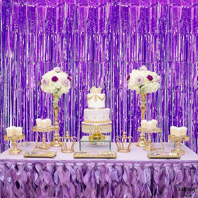 KatchOn, Metallic Purple Foil Fringe Curtain 3.2x8 Ft, Pack of 2 | Streamer Backdrops for Purple Birthday Decorations, Ramadan Decorations for Home | Backdrops for Graduation Decoration 2026