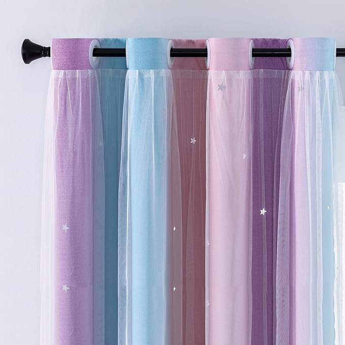 XiDi Curtains for Bedroom Decor, Rainbow Pink Purple/34/45