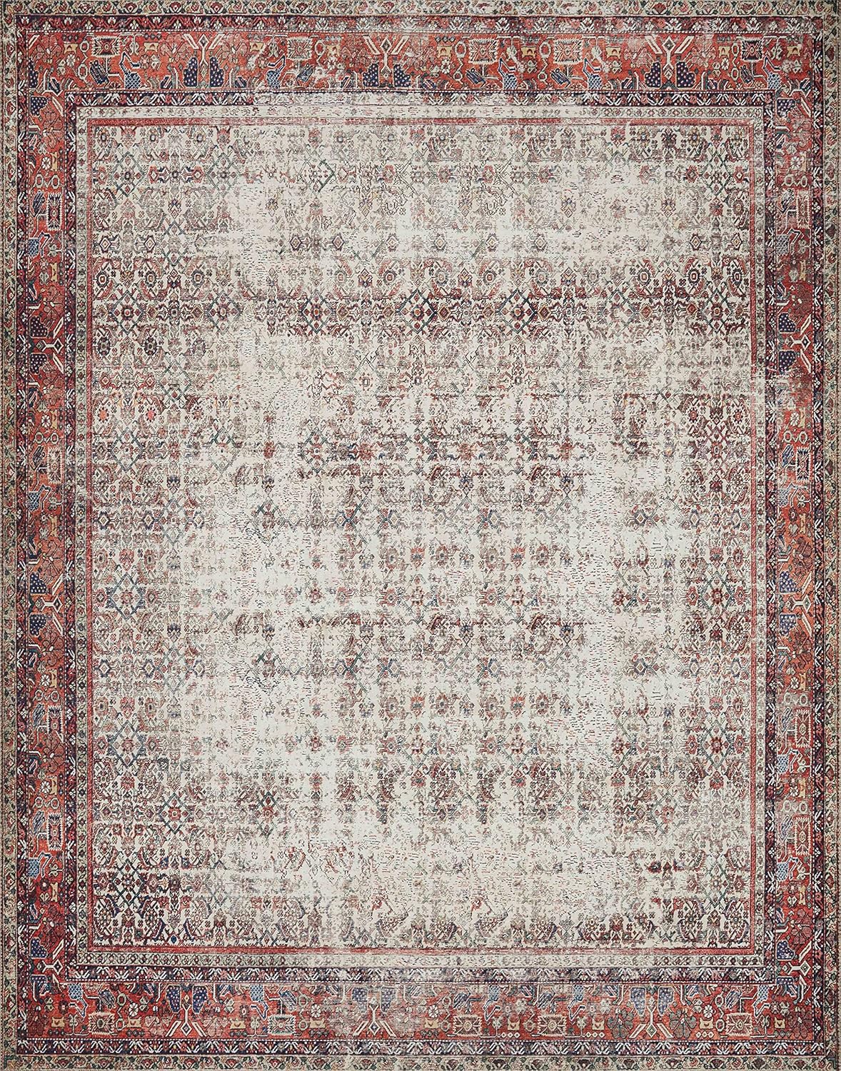 Loloi Layla Collection LAY-12 Ivory/Brick 2'-0" x 5'-0" .13" Thick Accent Rug, Soft, Durable, Vintage Inspired, Distressed, Low Pile, Non-Shedding, Easy Clean, Printed, Living Room Rug