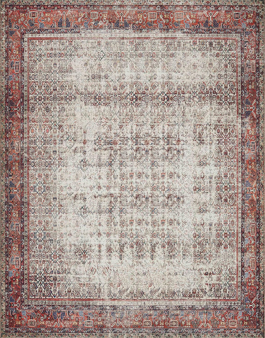 Loloi Layla Collection LAY-12 Ivory/Brick 2'-0" x 5'-0" .13" Thick Accent Rug, Soft, Durable, Vintage Inspired, Distressed, Low Pile, Non-Shedding, Easy Clean, Printed, Living Room Rug