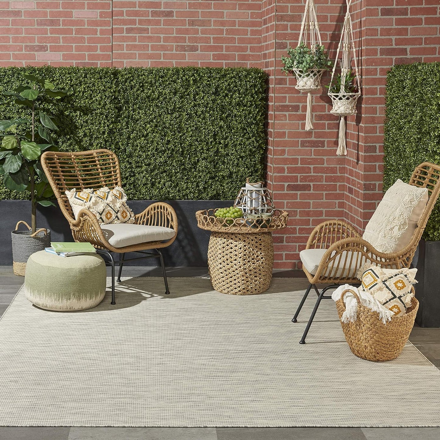 Nourison Home Positano 6' x 9' Light Gray Fabric Modern Indoor/Outdoor Area Rug