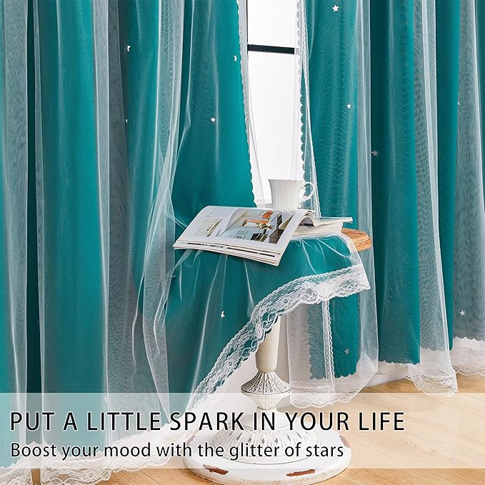XiDi Black Out Curtains for Girls Bedroom Decor, Unicorn Curtains for Kids Room, Blackout Curtains for Living Room 72 inchs Long 34 inches Wide 2 Panel Teal