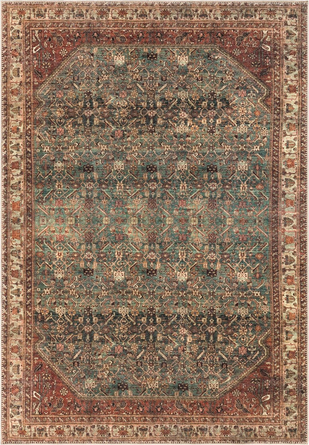 Keen Home Design 4x6 Rug - Machine Washable Area Rug with Non-Slip Backing, Ideal for Living Room, Dining Room, Bedroom - Vintage, Easy Clean, Durable, Low Pile Rug - (4' x 6')