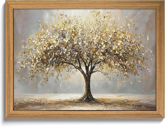 3D Textured Tree of Life Wall Art, Abstract Gold Tree Botanical Wall Decor, Modern Nature Landscape Sandstone Painting for living room Bedroom Bathroom Office 16x24 Inch Framed