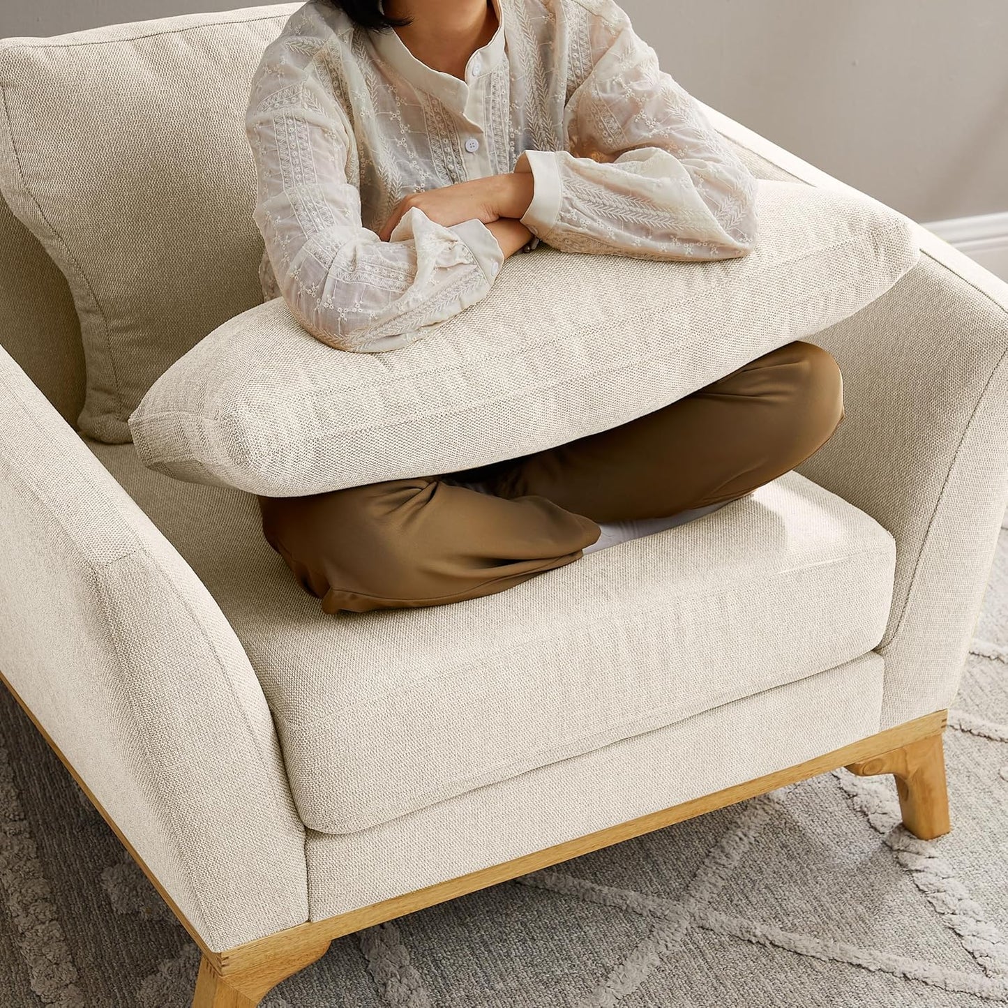 Large-Sized Accent Chair, Thick Cushion Bedroom Reading Chair, Comfortable Living Room Single Sofa， Linen Gray