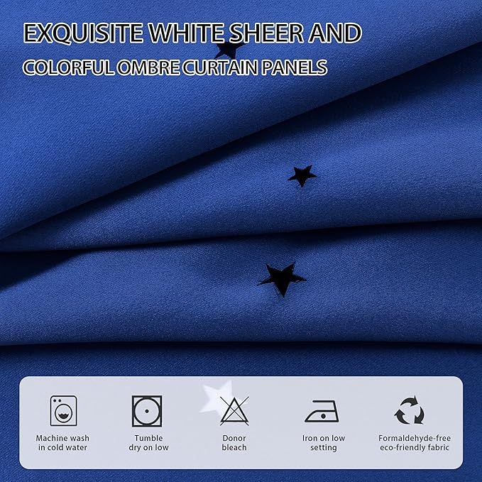 XiDi Blackout Curtains for Bedroom & Living Room - Double Layer, 84 Inch Long Navy Blue Unicorn Curtains for Kids & Girls Room