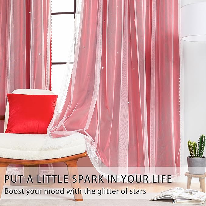 XiDi Red Black Out Curtains for Bedroom Windows Girls Bedroom Decor, Unicorn Curtains for Kids Room 2 Panel 34/84/2