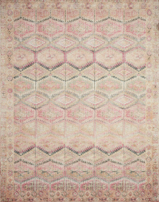 Loloi Layla Collection LAY-17 Pink/Lagoon 2'-0" x 5'-0" .13" Thick Accent Rug, Soft, Durable, Vintage Inspired, Distressed, Low Pile, Non-Shedding, Easy Clean, Printed, Living Room Rug