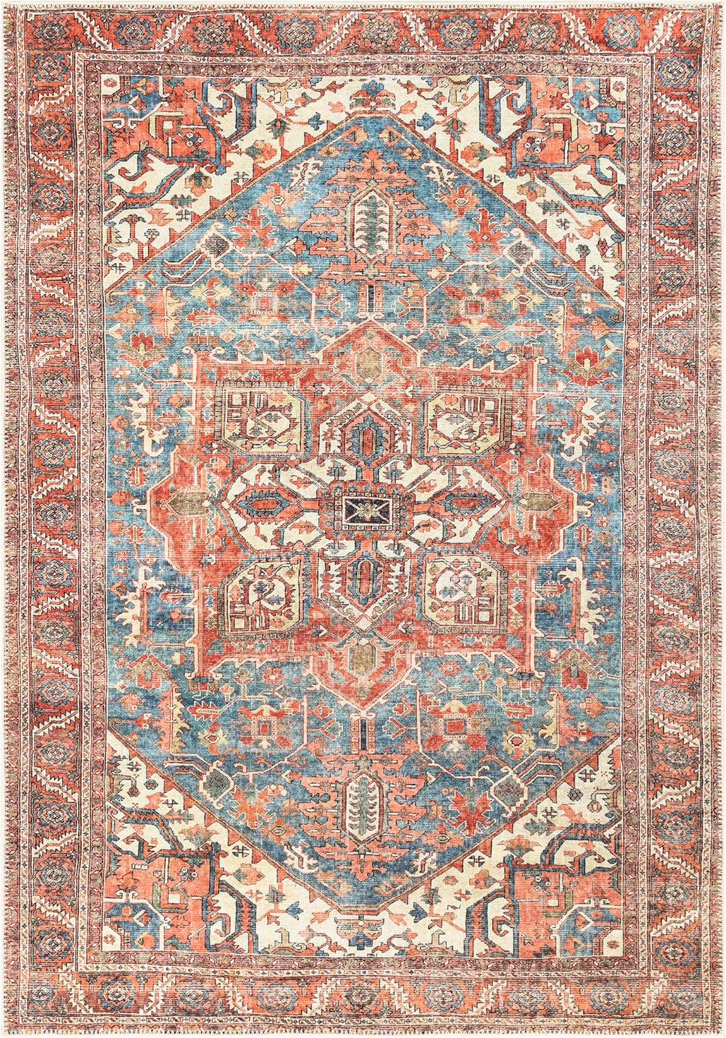Keen Home Design 6x9 Rug - Machine Washable Area Rug with Non-Slip Backing, Ideal for Living Room, Dining Room, Bedroom - Vintage, Easy Clean, Durable, Low Pile Rug - (6' x 9')